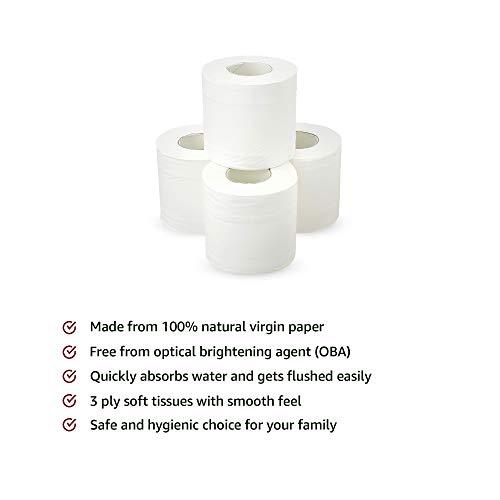 Amazon Brand - Solimo Amazon Brand - Solimo 3 Ply Toilet Paper/Tissue Roll - 12 Rolls (160 Pulls Per Roll) & 2 Ply Kitchen Tissue Paper Roll - 4 Rolls (60 Pulls Per Roll)