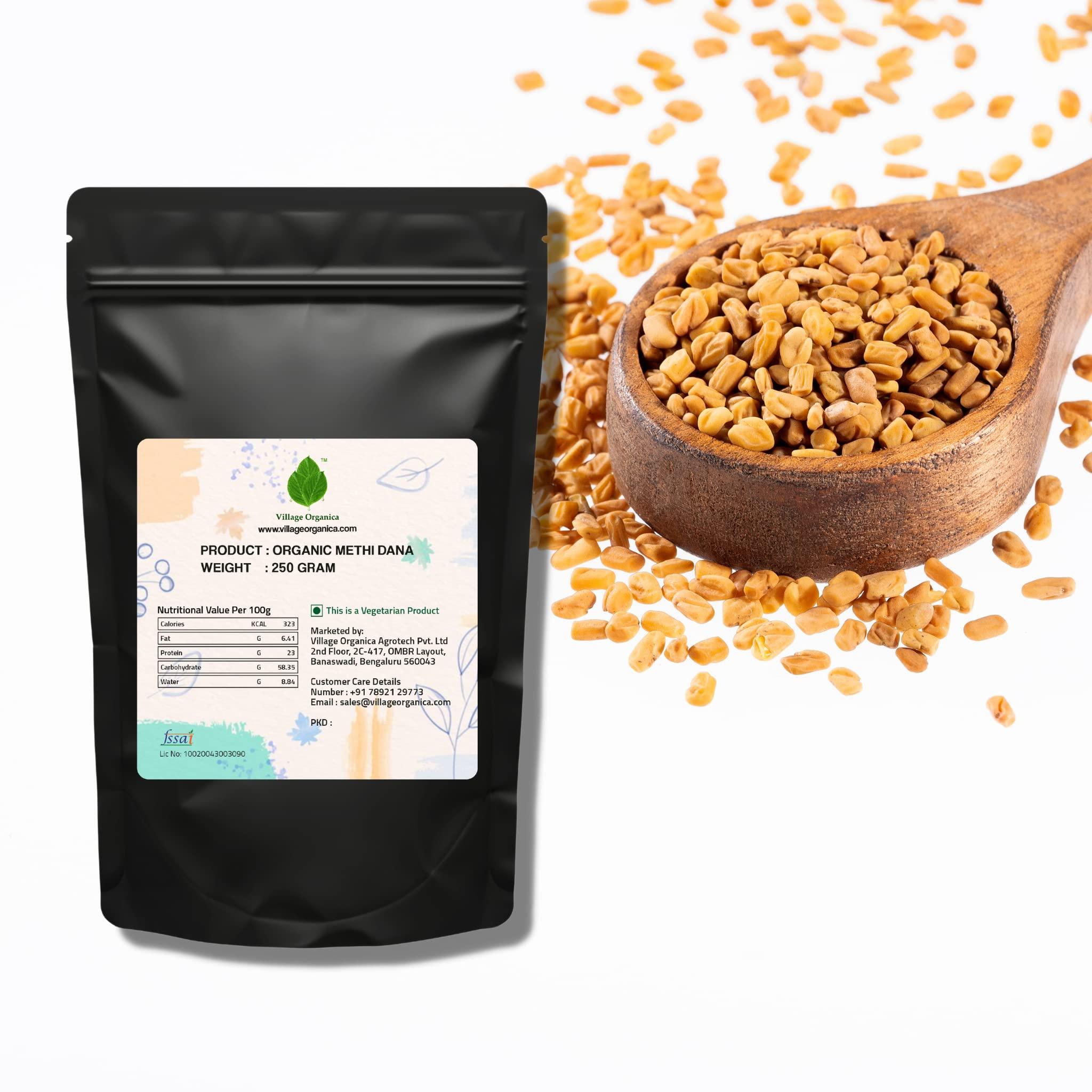 Village-Organica Village-Organica Methi Dana | 250gm | Whole Fenugreek Seeds | Fresh & Natural Dried Fenugreek Seeds | Desi, Native variety | Authentic & Chemical Free |