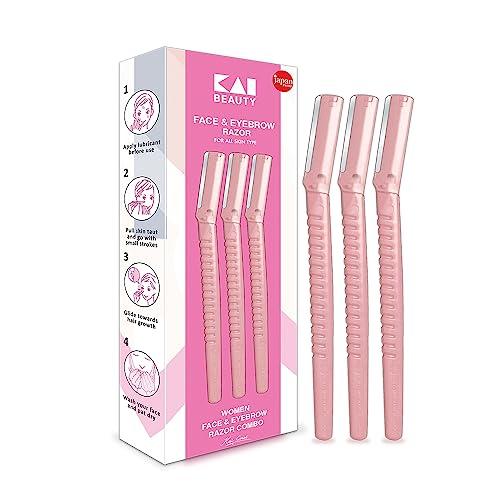 KAI Kai Face & Eyebrow Razor(japanese technology) For Women | Painless Hair Removal | For Eyebrows, Upper Lip, Chin, Peach Fuzz, Forehead, Pack of 3