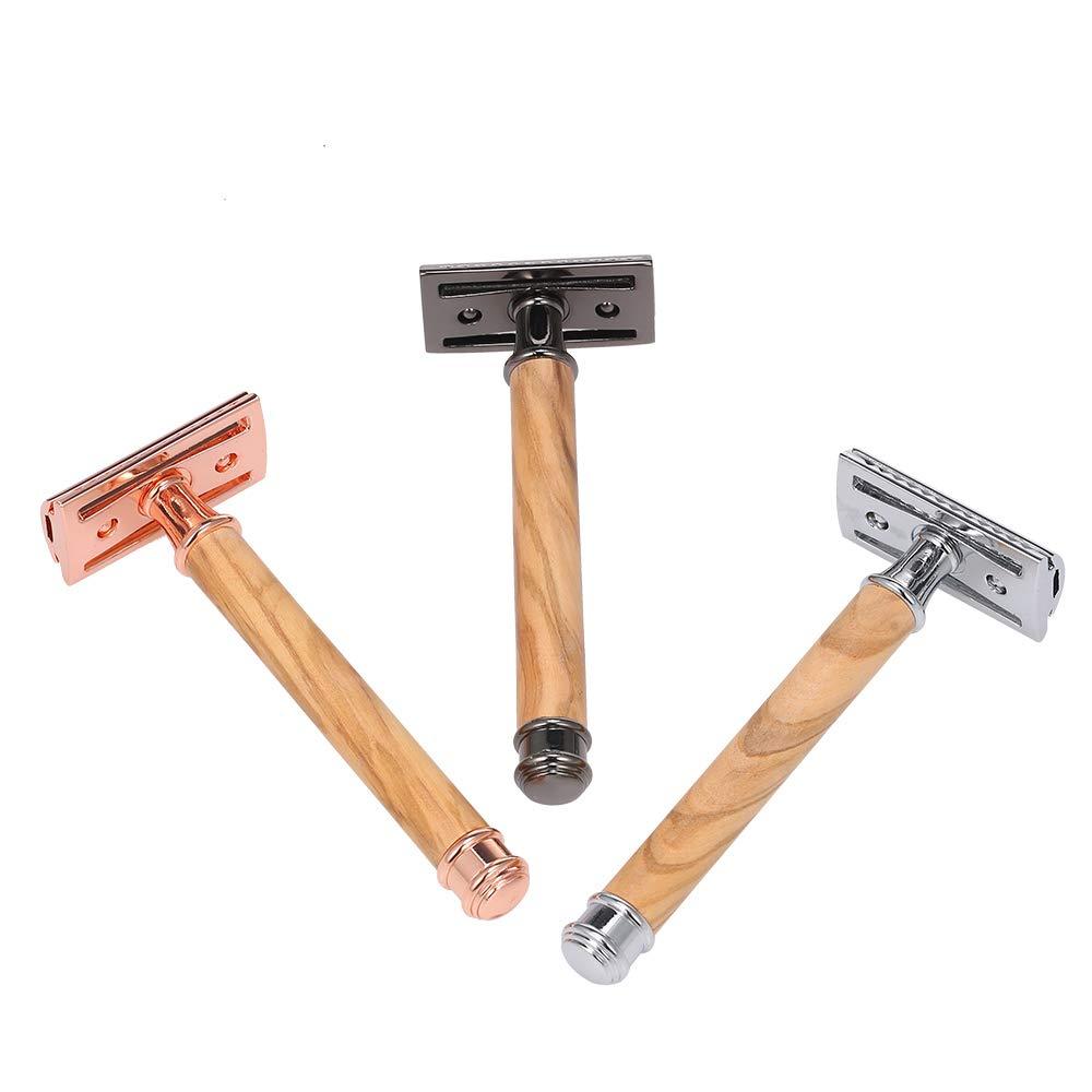 Qnotici Double-Edged Safety Razor Wood Handle Razor Stainless Steel Manual Shaving Razor