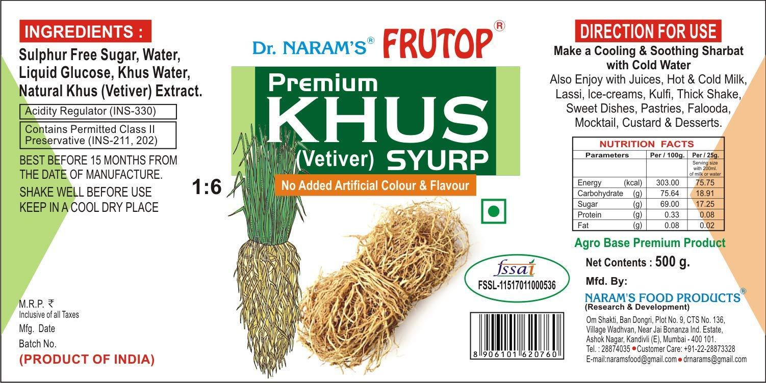 Dr Naram's Frutop Premium Khus Syrup 500g
