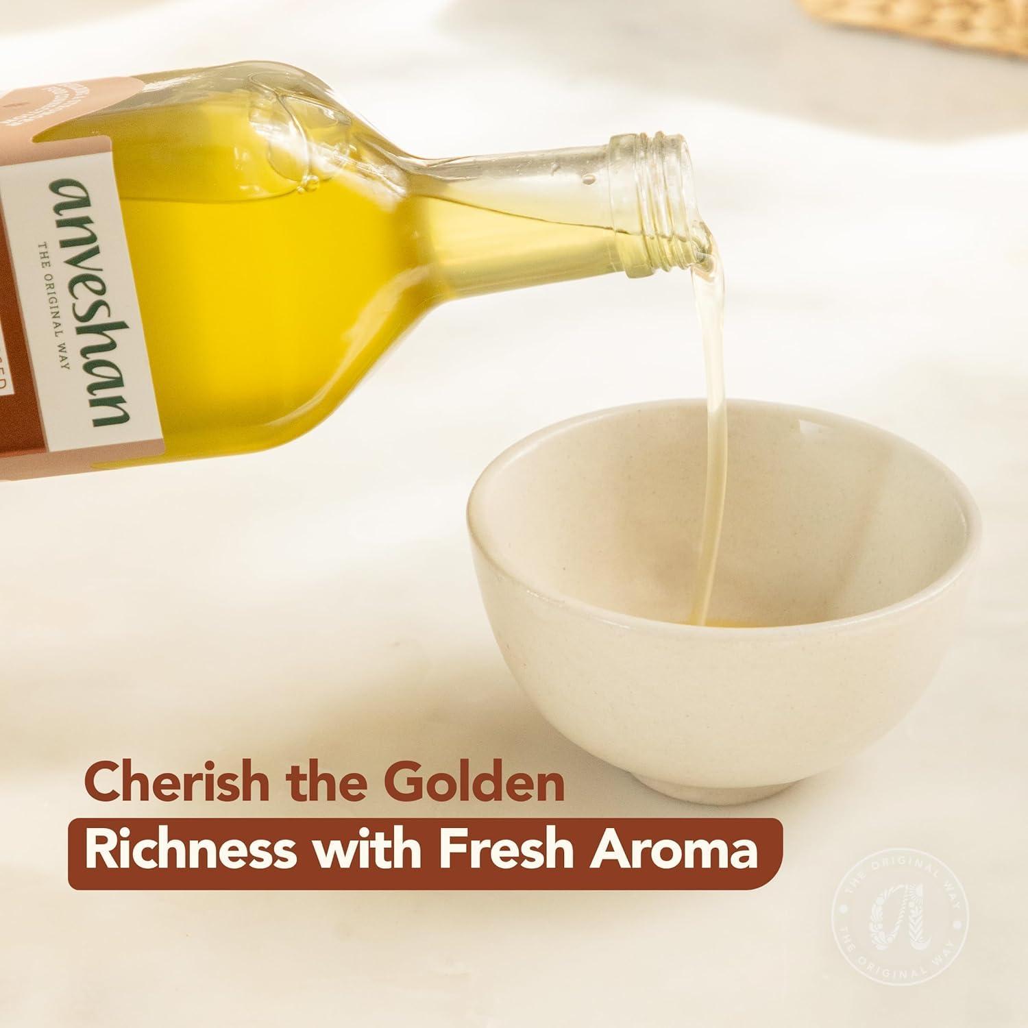 Anveshan Empowering farmers with technology Anveshan Wood Pressed Groundnut Peanuts Oil 1 Litre | Plastic Bottle | Kolhu/Kacchi Ghani/Chekku/Ganuga | Peanut Oil | Natural | Chemical-Free | Cold Pressed Groundnut Oil for Cooking