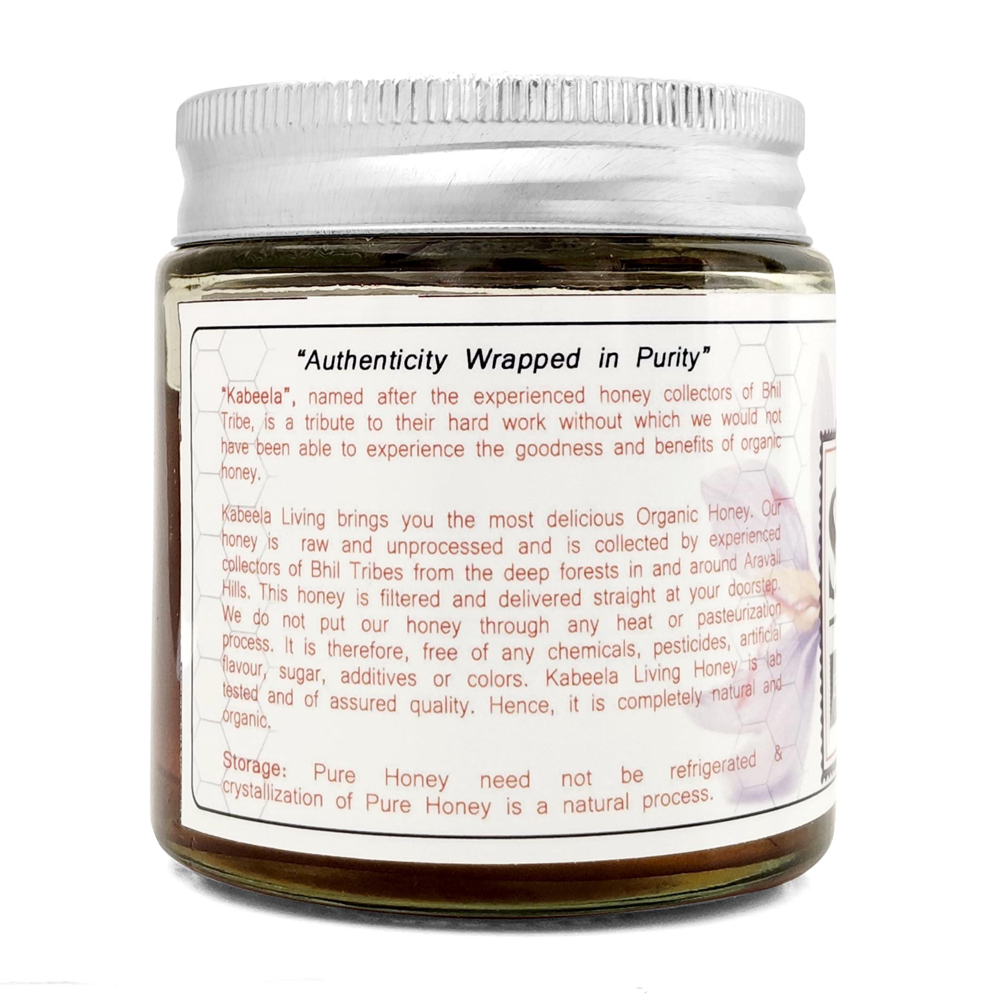 KABEELA LIVING Kabeela Living Saffron Honey, 100% Pure Kashmiri Kesar Honey 250g Reusable Glass Jar | Saffron Infused Raw Honey with Mongra Saffron Threads | Unprocessed Aravali Forest Wildflower Honey