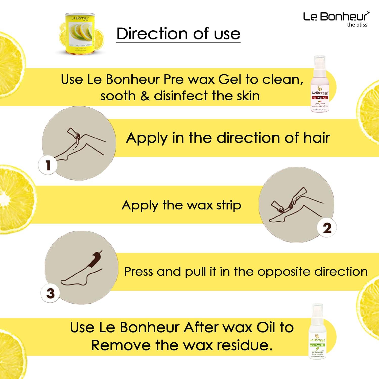 Le Bonheur.. Le Bonheur Sweet Lime D Tan Wax | Suitable Hair And Tan Removal | Perfect Bridal Wax | Its Summer Remove Tan | No Dry Skin After Use | For All Type Of Skin | Free Pre Wax Gel and Post Wax Oil | 800gm (Pack of 3)