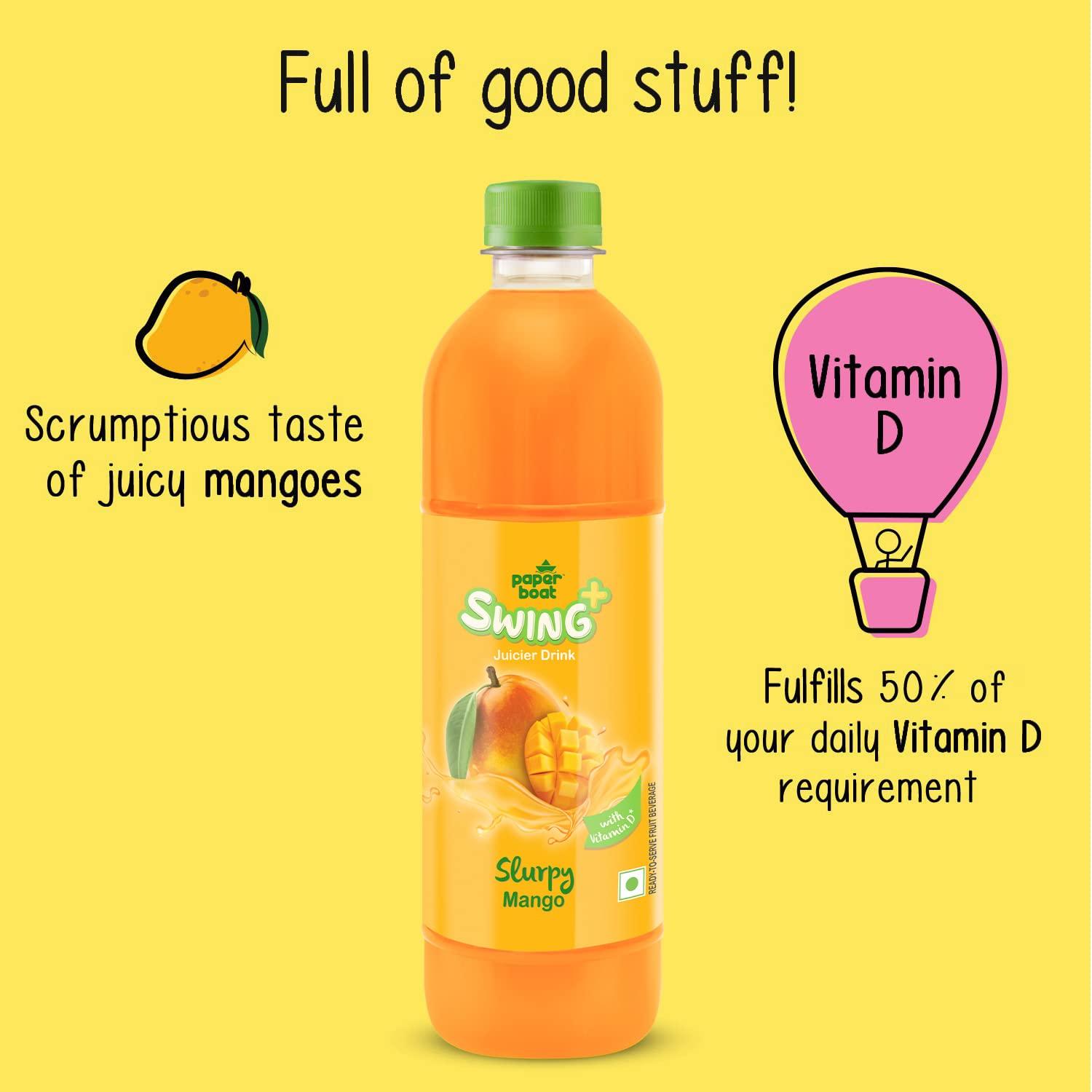 Paper Boat Paperboat Swing Slurpy Mango Juice with Vitamin D, 600 ml Each - Pack of 6