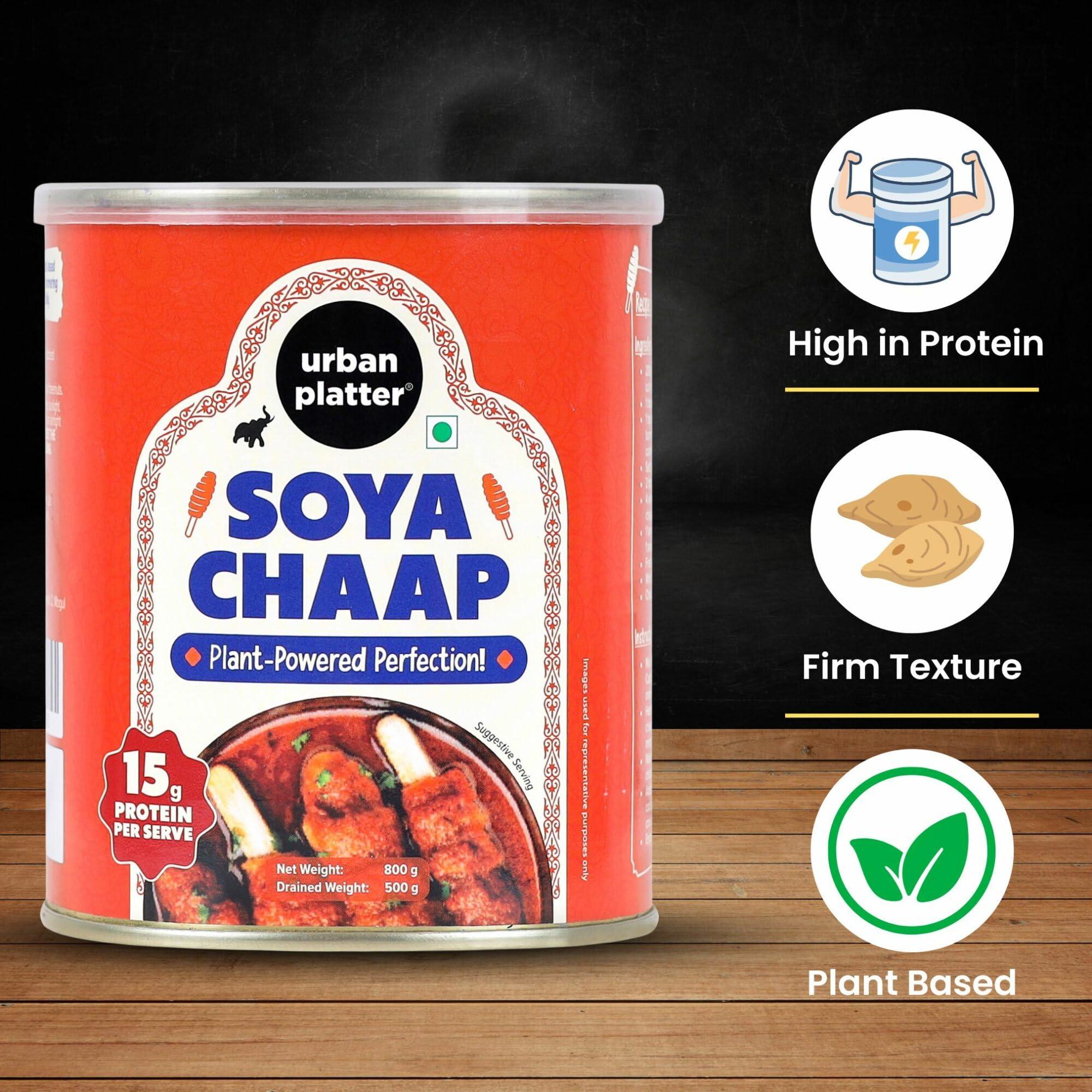 urban platter Urban Platter SOYA Chaap in Brine, 800g (Pack of 2)(Canned | Chunks on Stick | Drained Weight - 500g, Rich in Plant Protein| Soy Chap)
