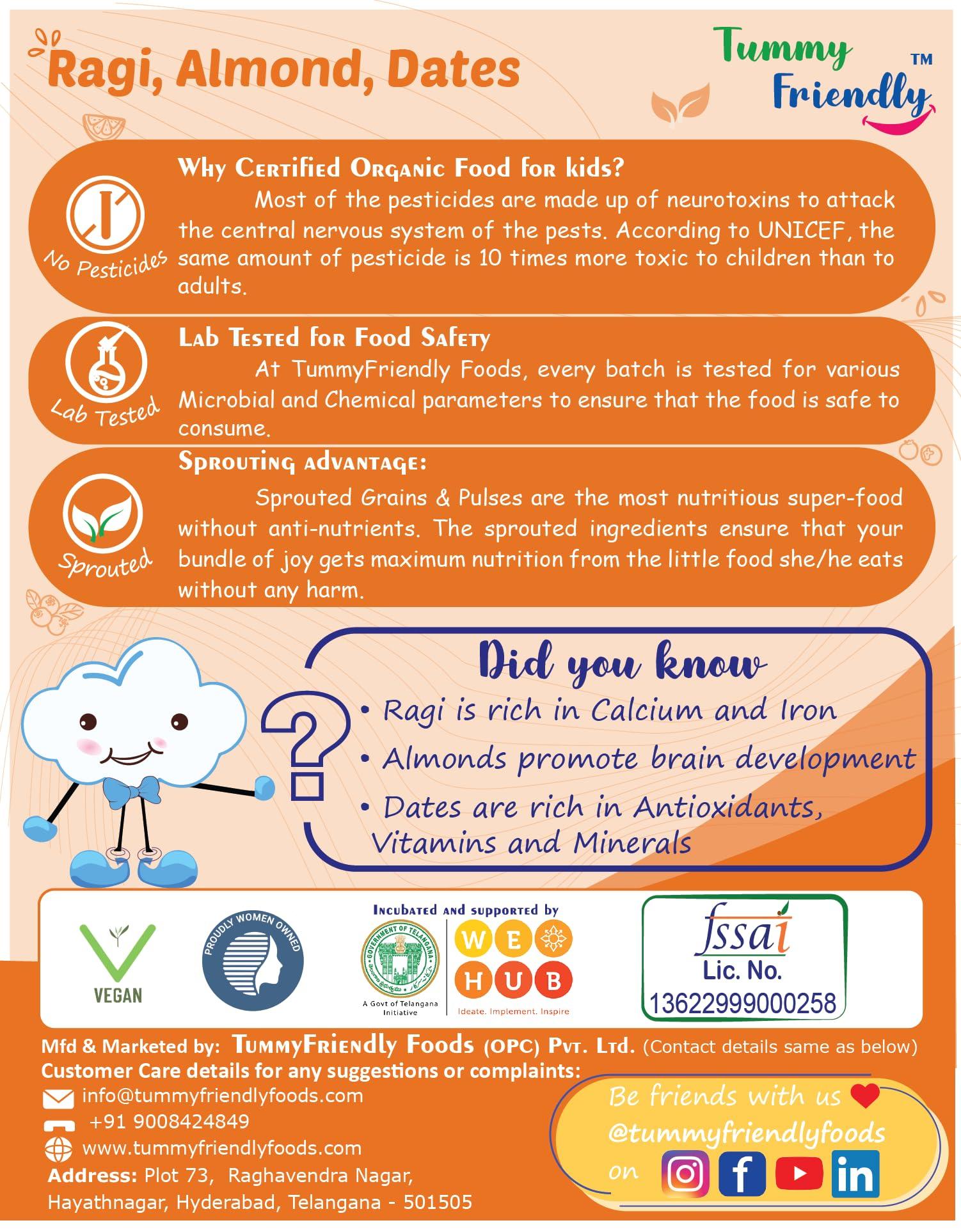 Happy Tumms Happy Tumms Organic Sprouted Ragi Almond Dates Porridge Mix | NO HIDDEN SUGAR | Made of Sprouted Ragi Powder for baby | Sprouted Ragi for Calcium, Iron | Real Food No Chemicals | Available in Trial Baby Packs too | Shelf-life 9 month | 200g