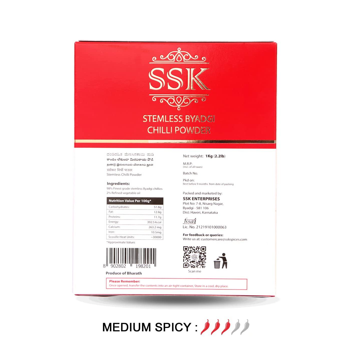 SSK SSK Stemless BYADGI Chilli Powder 1Kg Box – Medium Spicy