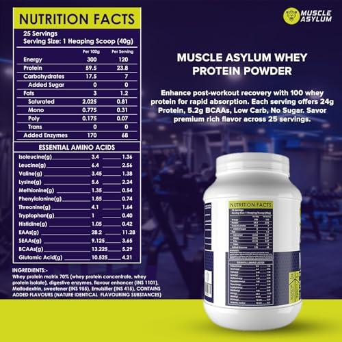 Muscle Asylum Muscle Asylum Premium Whey Protein l 1kg, 25 Servings l Cookie & Cream l With Genuine Lab Reports l Muscle Building & Recovery | Increased Muscle