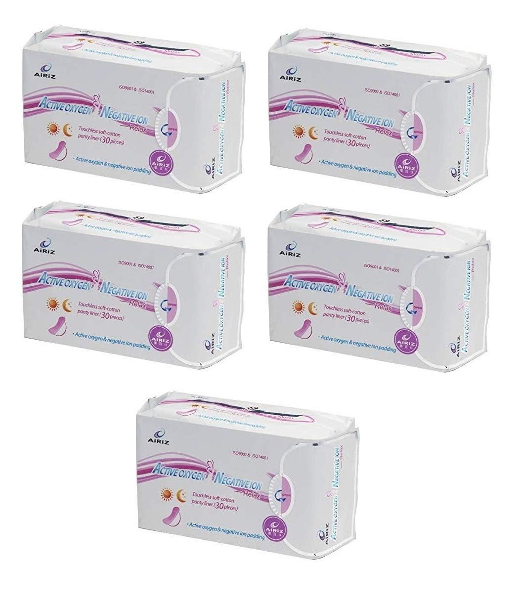 AIRIZ AIRIZ Active Oxygen & Negative Ion Relex Touchless Soft Cotton Panty Liners - (150 Liners In Pack of 5)