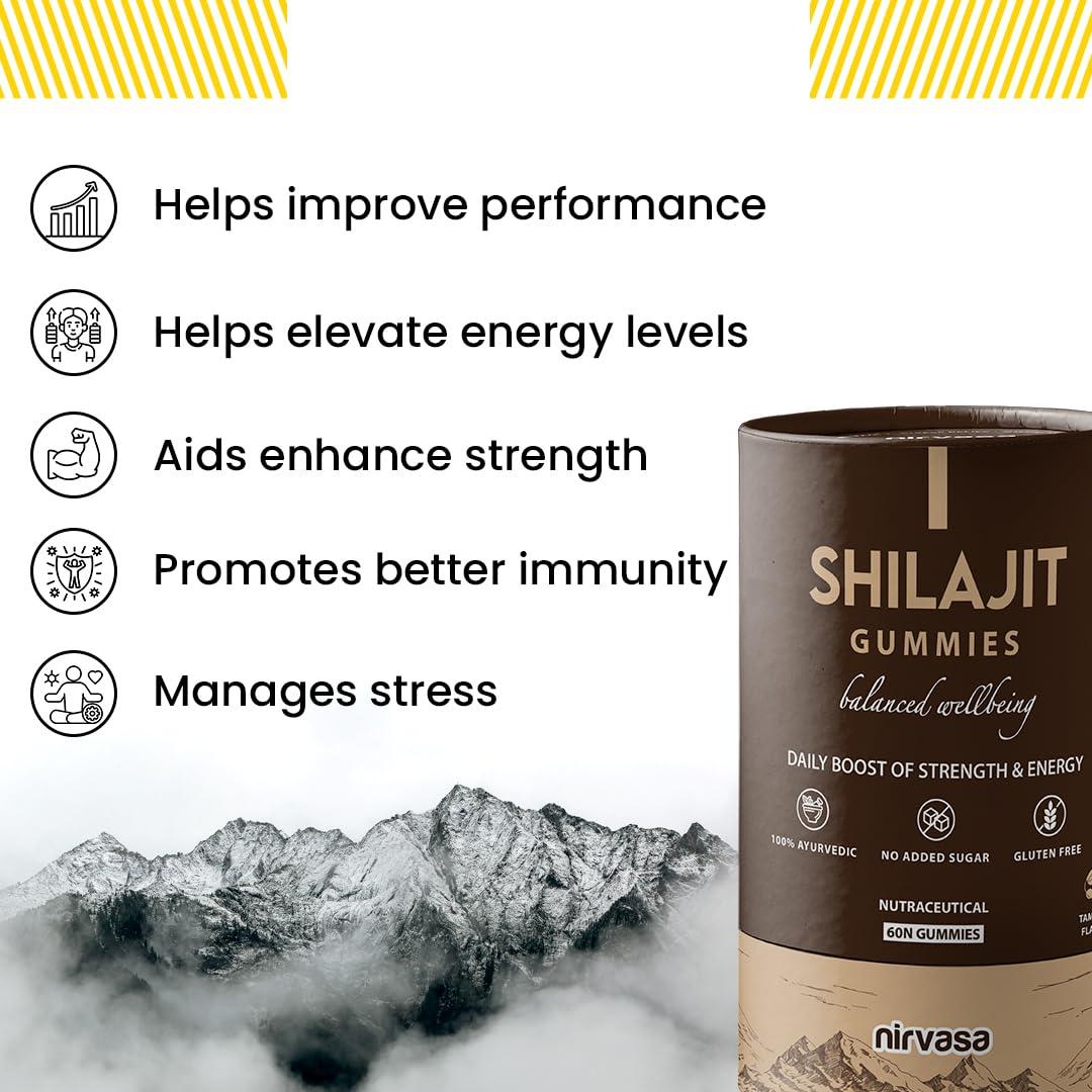 Nirvasa Nirvasa Shilajit Plus Gummies | Original Shilajit To Improve Strength, Stamina & Endurance | Tamarind Flavour | 60 Shilajit Gummies (Pack of 1)