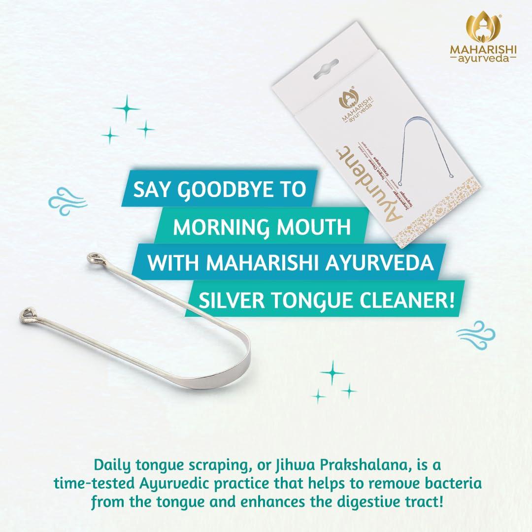 Maharishi Ayurveda Maharishi Ayurveda Ayurdent Tongue Cleaner for Kids Ages 10+ and Adults - Premium Ayurvedic silver Oral Hygiene Tongue Scraper Tool for Effective Bacteria & Plaque Removal (Pack of 1)