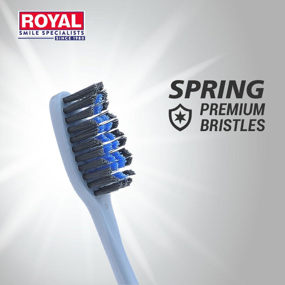 ROYAL SMILE SPECIALISTS Royal Spring Black Toothbrush with Medium Soft Bristles | Hang Card Pack of 12 for Big Families | Manual Toothbrush with Compact Brush Head & Firm Handle for Deep Cleaning (Pack of 12)