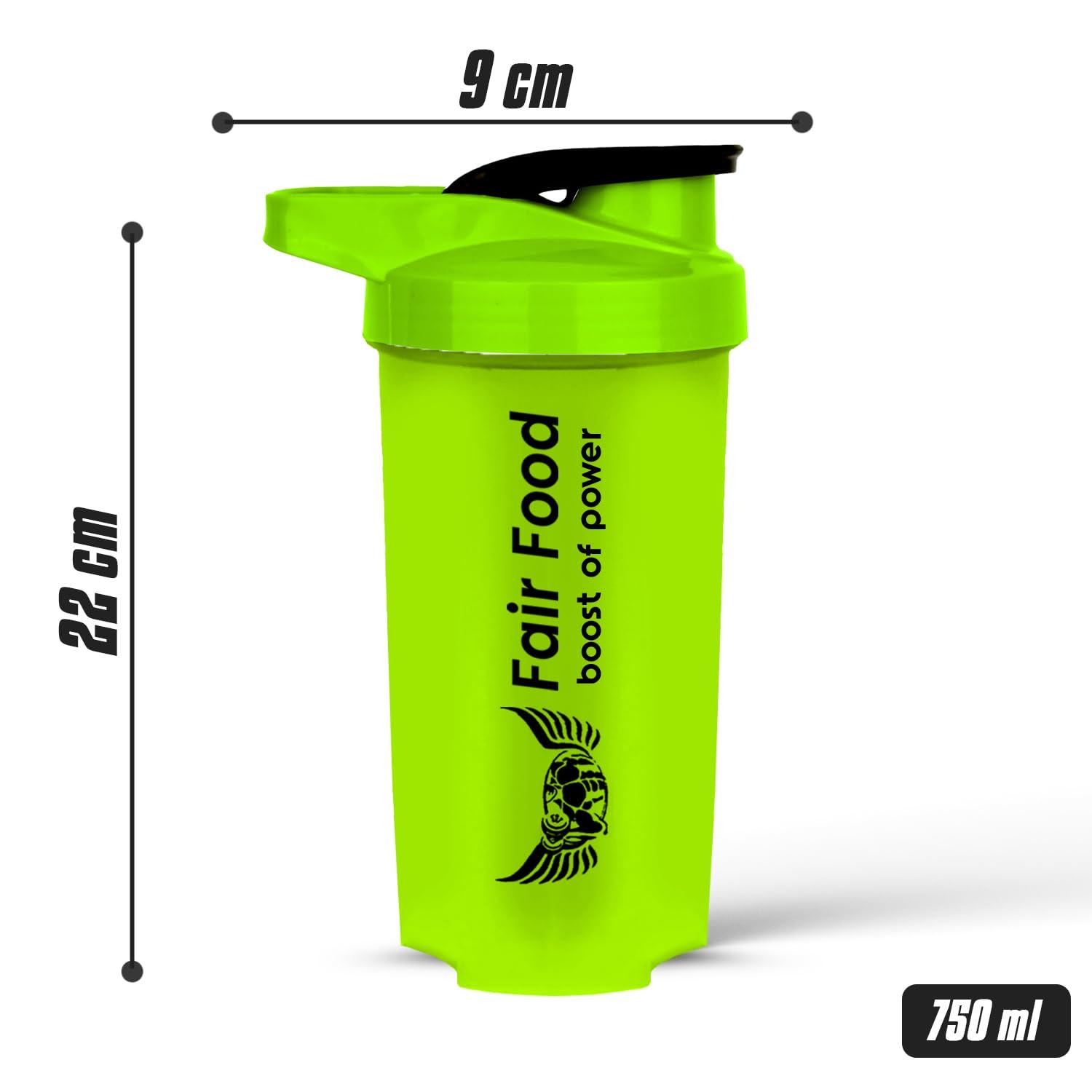 FAIR FOOD FAIR FOOD 700ml BPA Free Transparent Gym Shaker Bottle for Protein Shakes with Mixer Ball and Leak-Resistant Design (Green & Green)