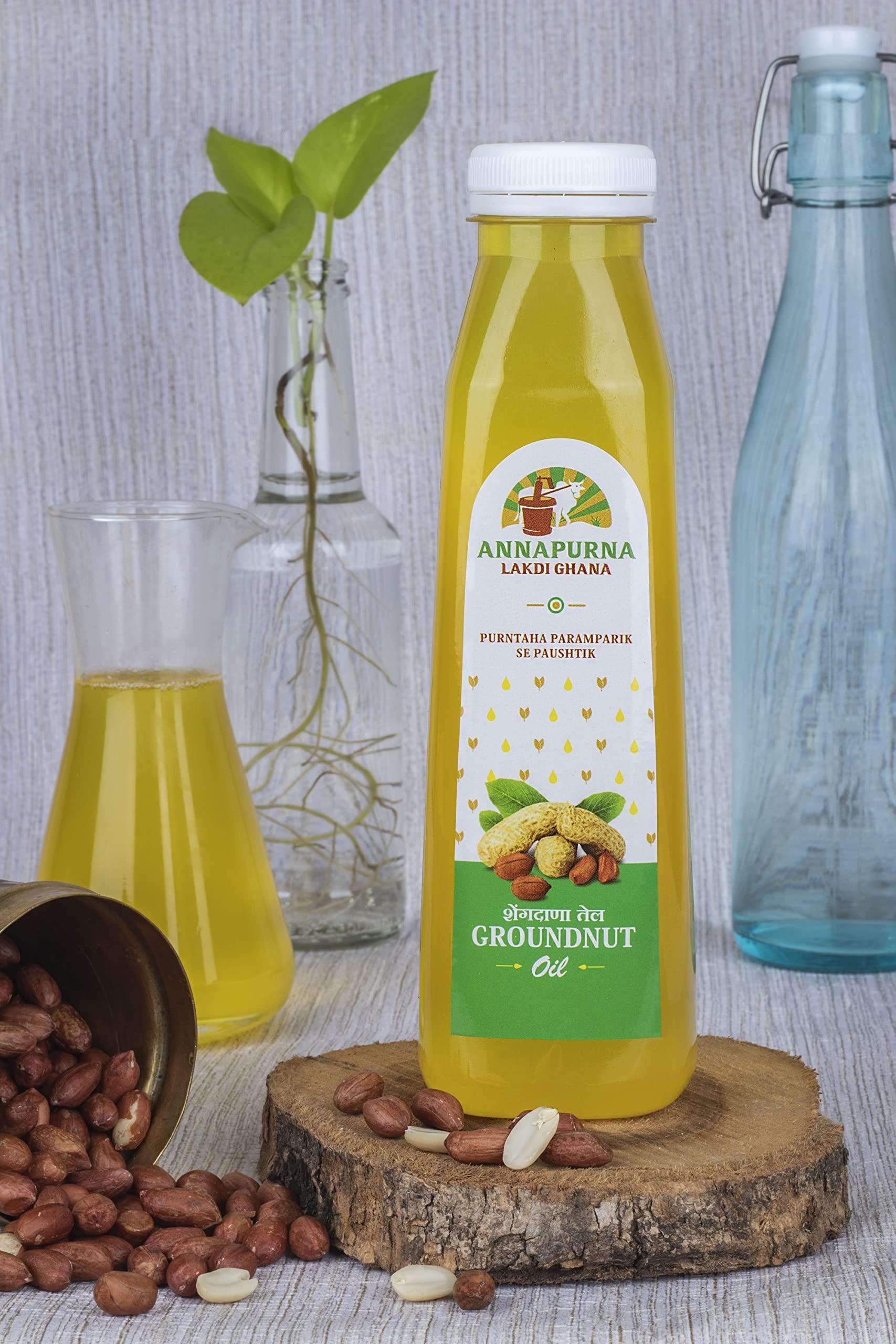 Annapurna Lakdi Ghana Annapurna Lakdi Ghana Cold Pressed Groundnut/Peanut Oil | Kolhu Kachhi-Ghani Wood Pressed Natural Cooking Oil | Pro Healthy, Chemical Free (5 Litre)