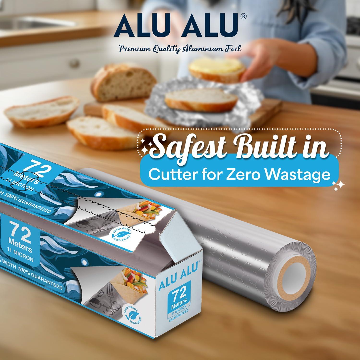 ALUALU ALU ALU 72 Meters Aluminium Foil, 11 Micron Thickness, Premium Quality, Keeps Food Fresh Always, Perfect for Food Wrapping, Packing, Storing and Serving