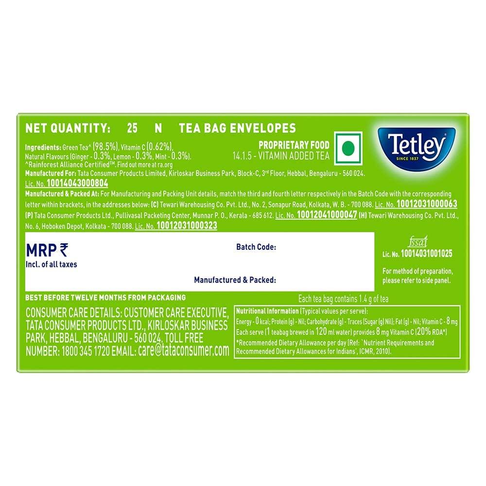 Tetley Tetley Green Tea Bags, Ginger Mint Lemon (50 Tea Bags), 75 grams, Pack of 1