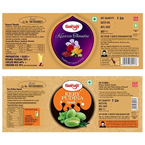 SHREE Guruji Shree Guruji Kery Pudina 1litr+ Kesar Thandai 1litr Dry Fruit Sherbet Instant Refreshing Drink for Summer special (Combo Pack)