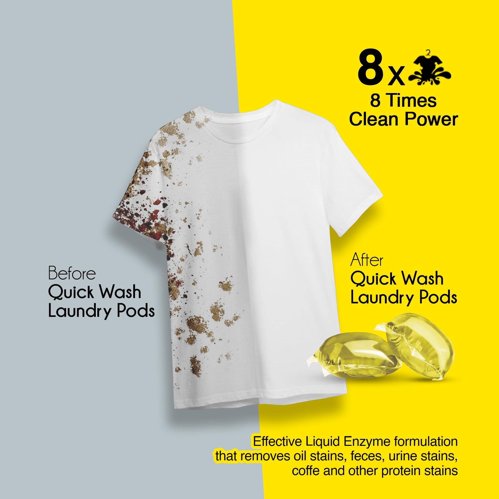 Quick Wash Quick Wash Ultra Clean Laundry Pods - 60 Count | Stretchable Liquid Detergent, 8x Cleaning Power, Eco-Friendly, 99% Germ-Free | Easy Use for All Fabrics