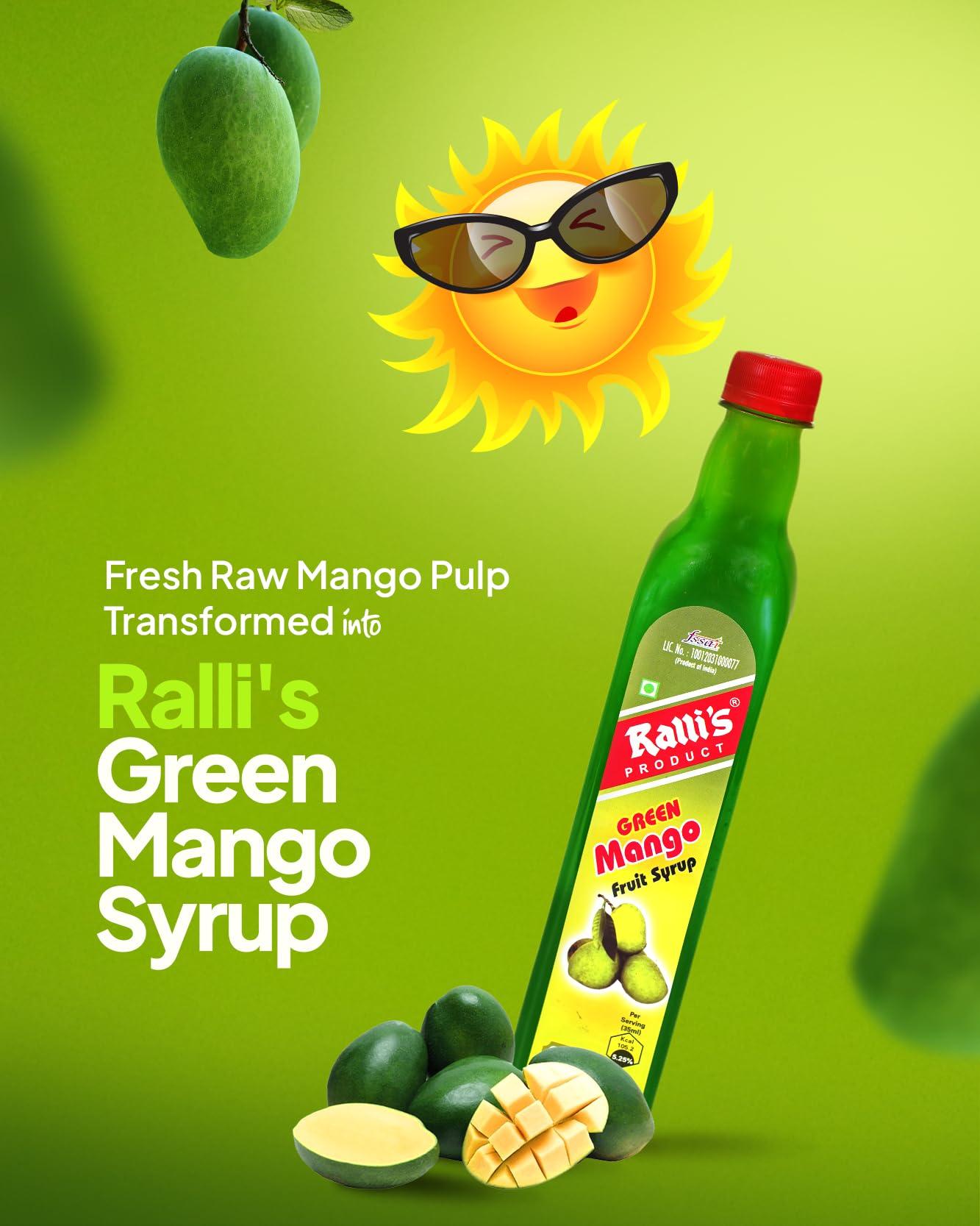 Ralli's Ralli\'s Tangy Green Mango Syrup 500ml: Cool Summer Refresher with Real Green Mango Pulp | Ready to Mix | Perfect for Cocktails, Mocktails, Juices & More!