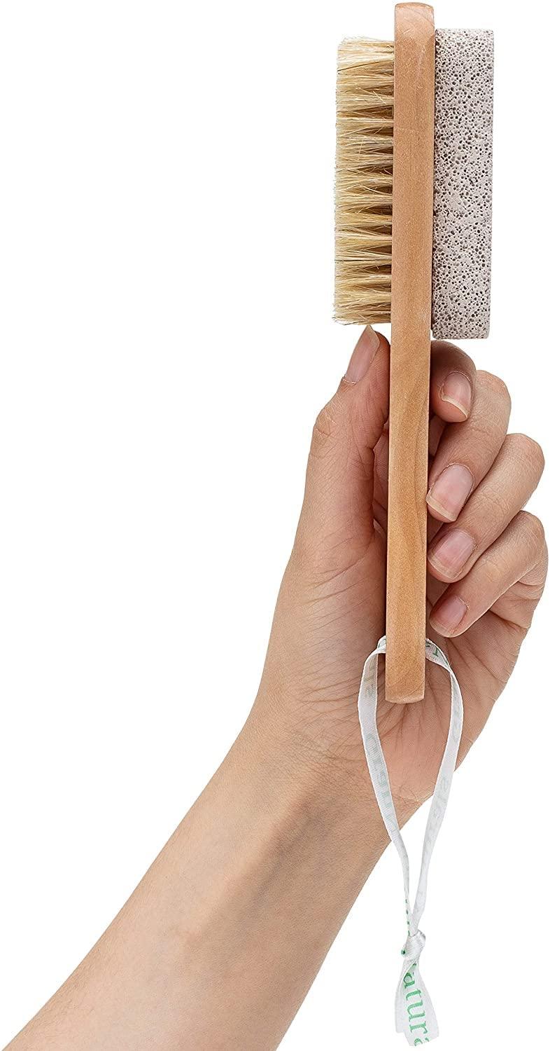 Amzgear Amzgear Natural Pumice Stone Combo foot Brush, Body Exfoliating Double Side Soft Bristle Wood Brush, Suitable for Pedicure Brush Kit Tool for Cleanse, Scrub & File Dead Skin Callus Remover (Pack of 1)