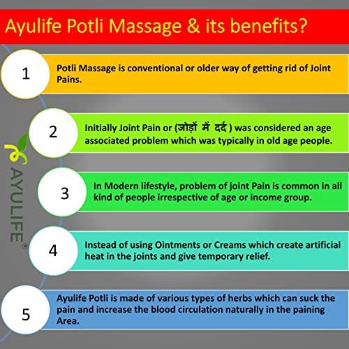 Ayulife Ayulife Ayurveda Potli Massage and Ayurveda Pain Relief Oil Combo Pack, Easy to use, Kit usable for 20 massages Suited for Pain in Lower Back, Neck, Cervical, Sciatica, Lumber (Weight 265 gram)