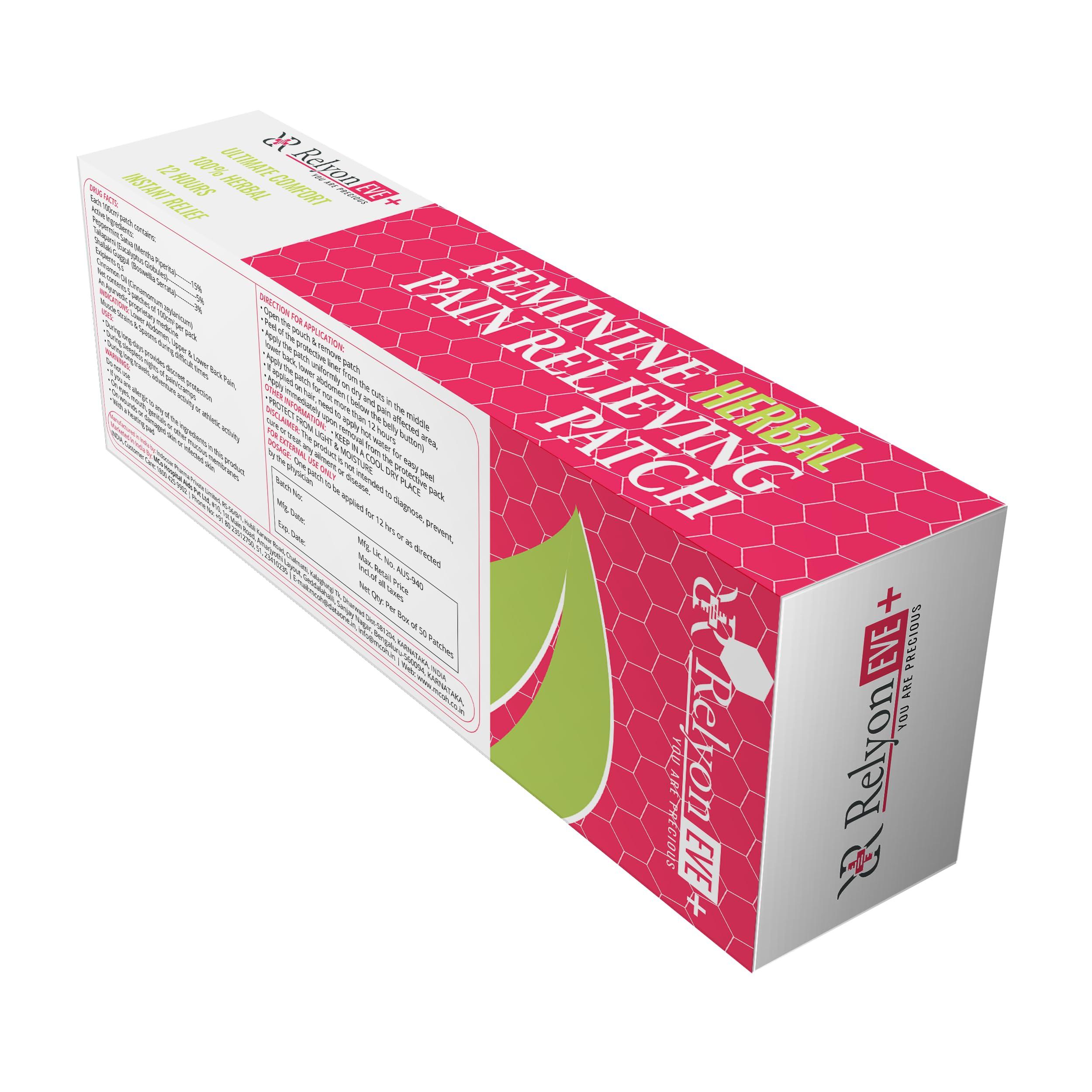 Relyon EVE RELYONEVE E Herbal Pain Relief Patches - Menstrual pain Cramps -Back pain -World first trasndermal patch with Boswella- Instant Releif Plaster & Patch (5 Patches)