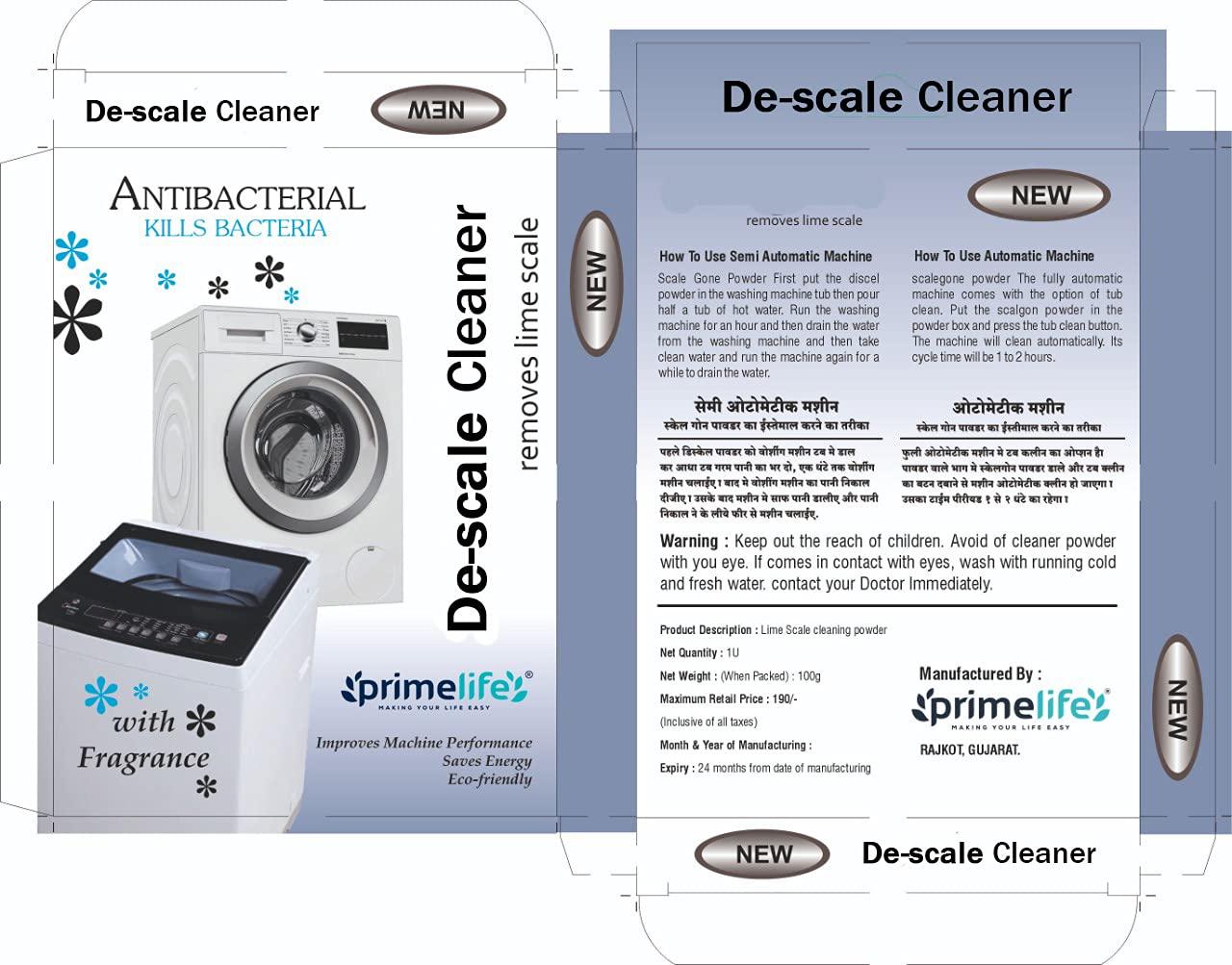 Primelife Primelife Washing Machine Scale - Cleaner Descale Powder for Machine Tub Cleaner One Packet 100 gm (WM Powder - Pack Of 5)