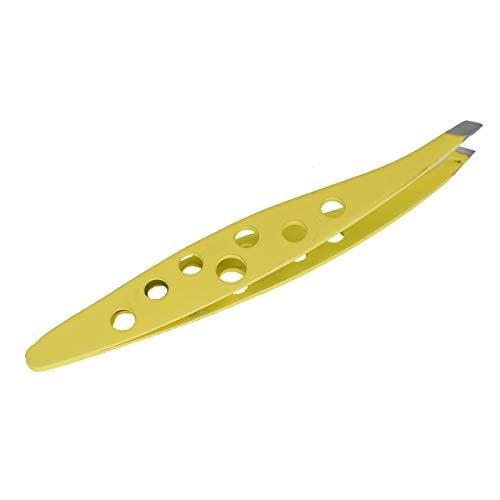 Haoweida Yellow Tweezers - Surgical Tweezers for Ingrown Hair - Professional Stainless Steel Slant Tip Tweezers - Best for Eyebrow Hair, Facial Hair Removal