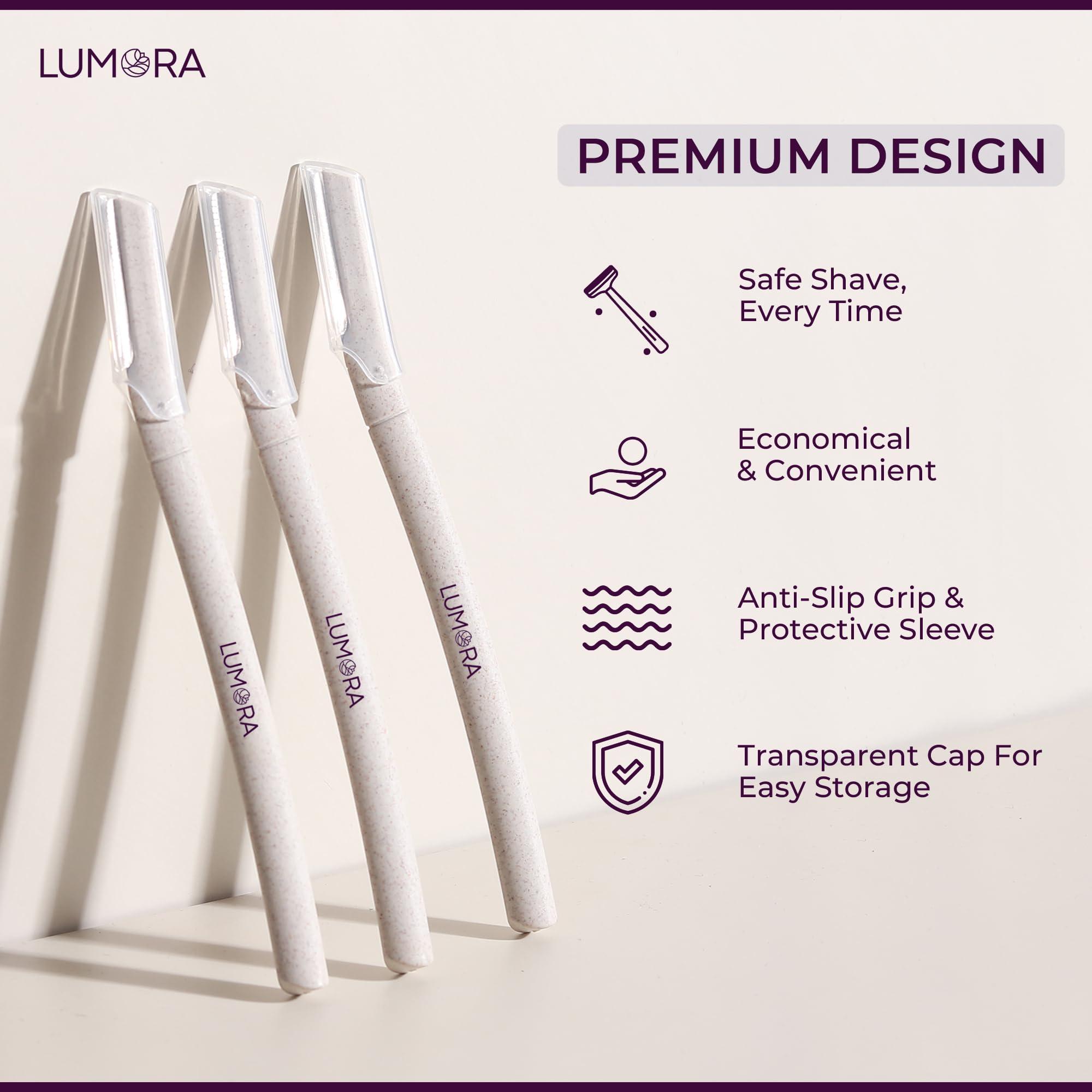 LUMORA Lumora Face Razor for Women - 2 Razors | Facial Razor for Eyebrows, Upper Lips, Chin, Forehead and Sideburns | German Stainless Steel Blade & Firm Grip | Smooth & Instant Facial Hair Removal Razors