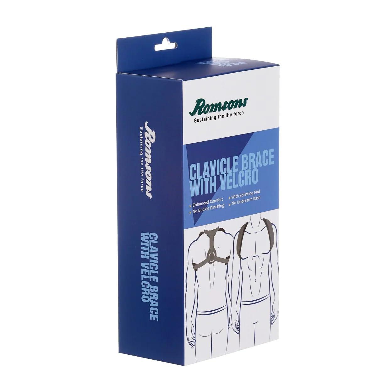 Romsons Clavicle Brace With Velcro|Adjustable Belt For Back & Shoulder Support|Relief from Injury and Fractures|Straightener Brace For Spine & Body Posture Correction|Size - Large