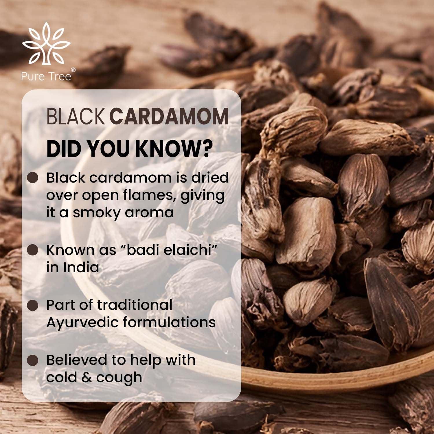 Pure Tree Pure Tree Certified Organic Black Cardamom Whole | 50 g | Badi Elaichi Indian Spice | Moti Elaichi Organic Adds Aroma and Flavour | Cardamom Elaichi Whole
