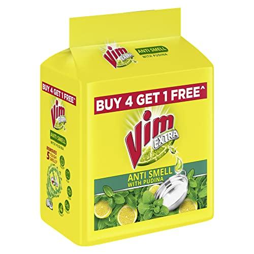 VIM Vim Extra Anti Smell Dishwash Bar - 200g (Pudina, Buy 4 + 1 Free)