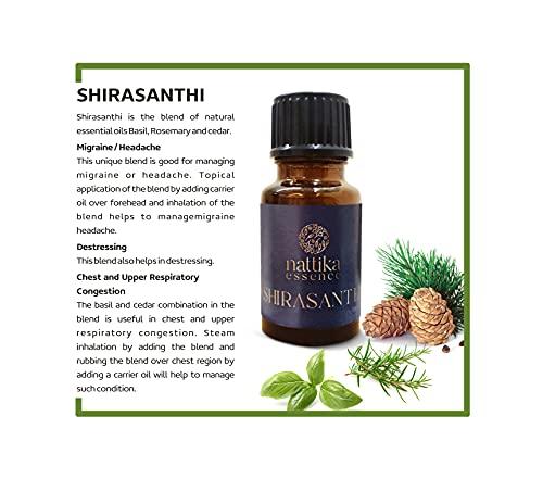 Nattika Essence Shirasanthi - Calming Ayurvedic Essential Oil Blend by Nattika Essence - 10 ml - Basil, Rosemary, Cedar - Manage Migraine and Headache