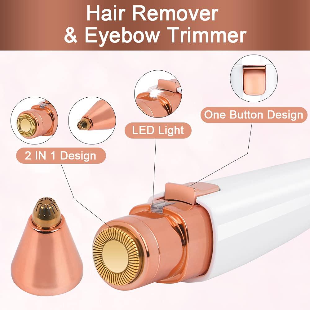 URAQT Facial Hair Remover for Women, 2 in 1 Eyebrow Trimmer & Face Hair Remover, Rechargeable Waterproof Painless Lady Shaver for Lips Nose Face Body Peach Fuzz