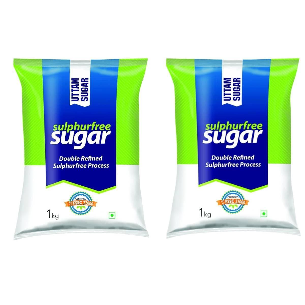 SOZAL : WORLD OF SPICES Uttam Sugar Sulphurless Sugar 2kg (2 Packs of 1 Kg each)