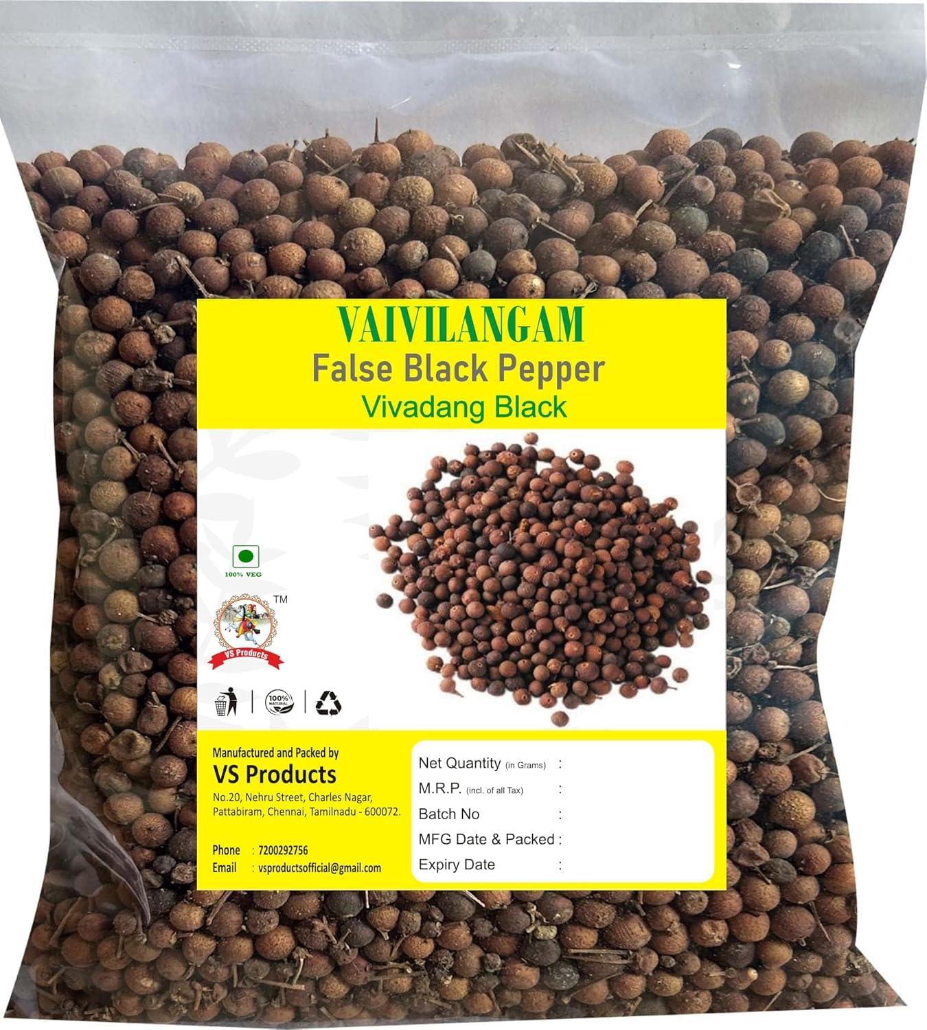 VS Products VS Products Vaivilangam, 300g, False Black Pepper, Baibadang, Vidanga, Embelia Ribes, Vayuvilamgam Seeds, Vivadang Black (Pack of 3 x 100g)