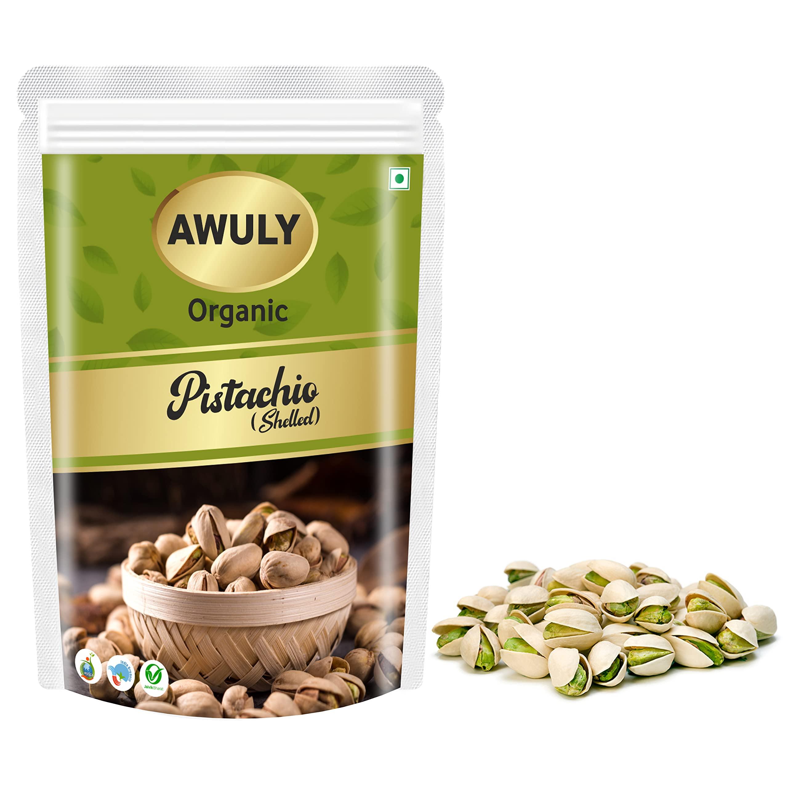 AWULY AWULY Whole Raw Organic Pistachios with Shell |100% Pure and Organic Pista Dry Fruit and Nuts | Gluten Free | Rich in Proteins, Nutrients | Fresh and Healthy Dry Fruits Shelled Pistachios (100gms)