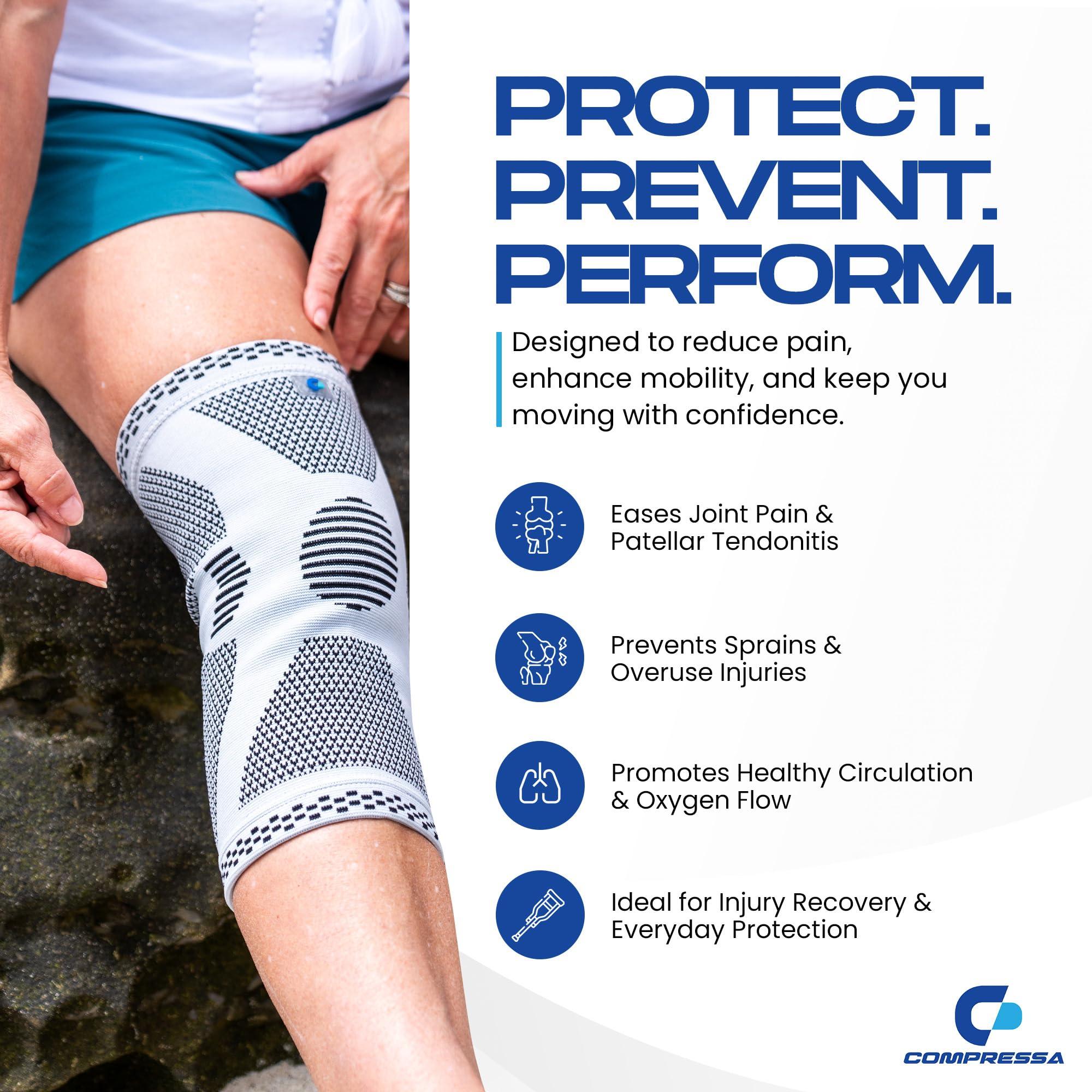 C Compressa Compressa Knee Compression Sleeve. Knee Brace for Men & Women. Knee Support for Running, Basketball, Volleyball, Weightlifting, Gym, Workout, Sports. Size S-M. 1 Unit