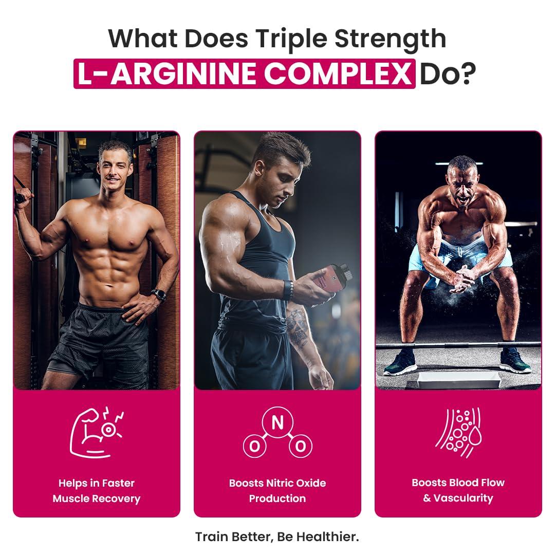Naturyz NATURYZ Triple Strength 3600mg L-Arginine Complex | Bioactive form Arginine AKG & HCL for better absorption | Improves Pump & Performance | Ideal Pre-workout Supplement - 50 Tablets