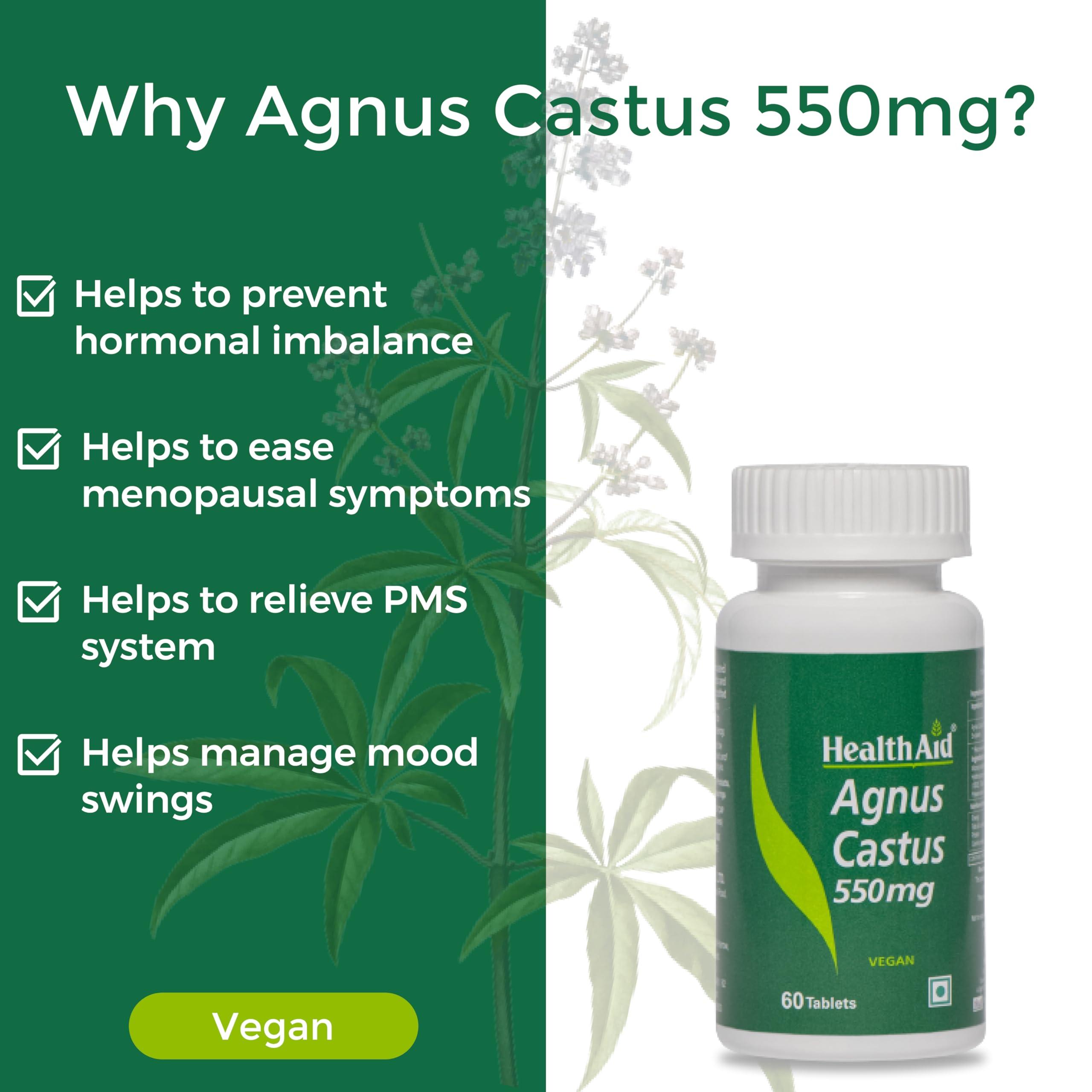 Health Aid HealthAid Agnus Castus - 180 Tablets | Manages Irregular Periods, PCOS/PCOD Symptoms & Hormonal Imbalance | Supplements for Women With Agnus Castus | Helps ease menopausal symptoms |