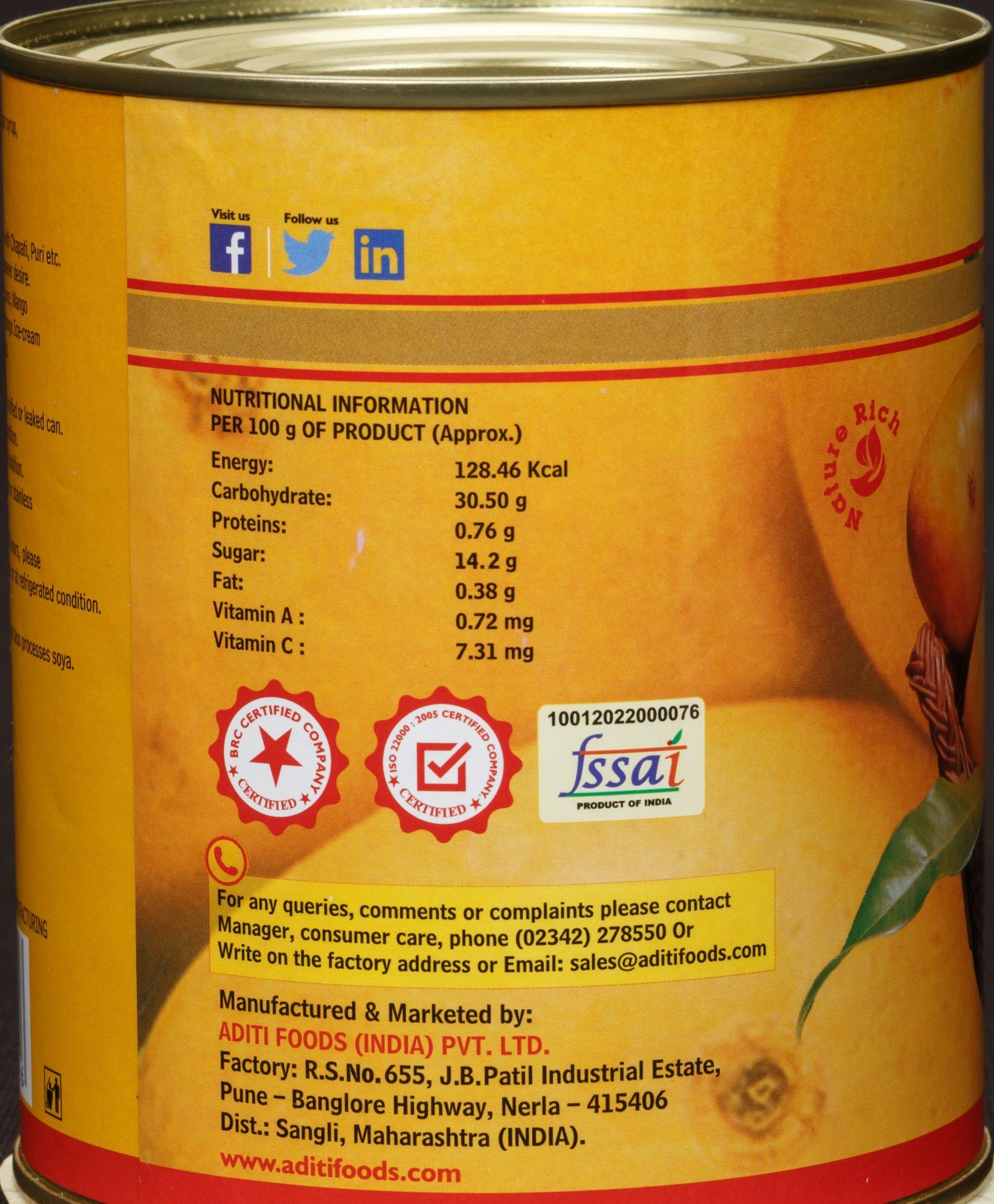 Aditi Aditi Ratnagiri Alphonso Mango Pulp, 30.34 oz / 860 g