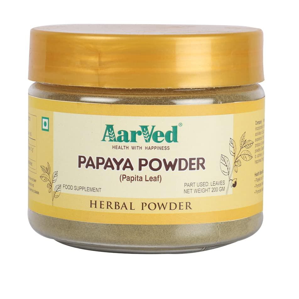 AarVed AarVed Papaya Leaf Powder (Carica Papaya/Papita leaves) - 200gms ? for Healthy Platelets Count & Immunity | Herbal Supplement for Digestion & Improves Intestinal Function