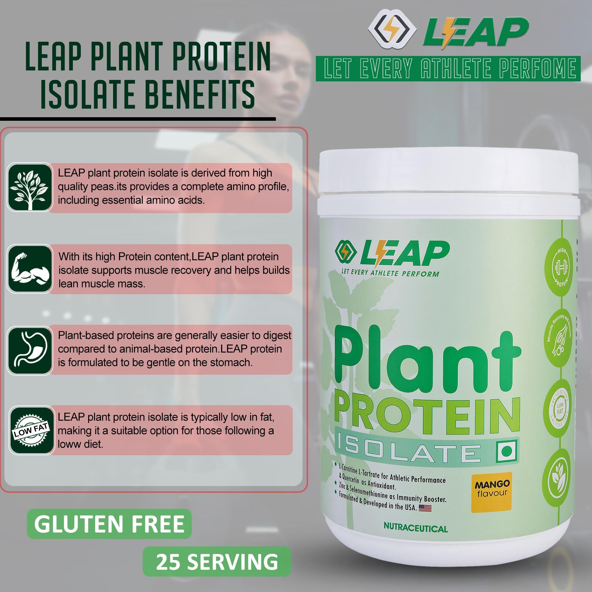 LEAP Leap Plant Protein - Pea Plant-Based Protein Powder, Gluten-Free, Metabolism Booster, Amino Acid Profile, Immunity Enhancer, Formulated in USA (Mango)