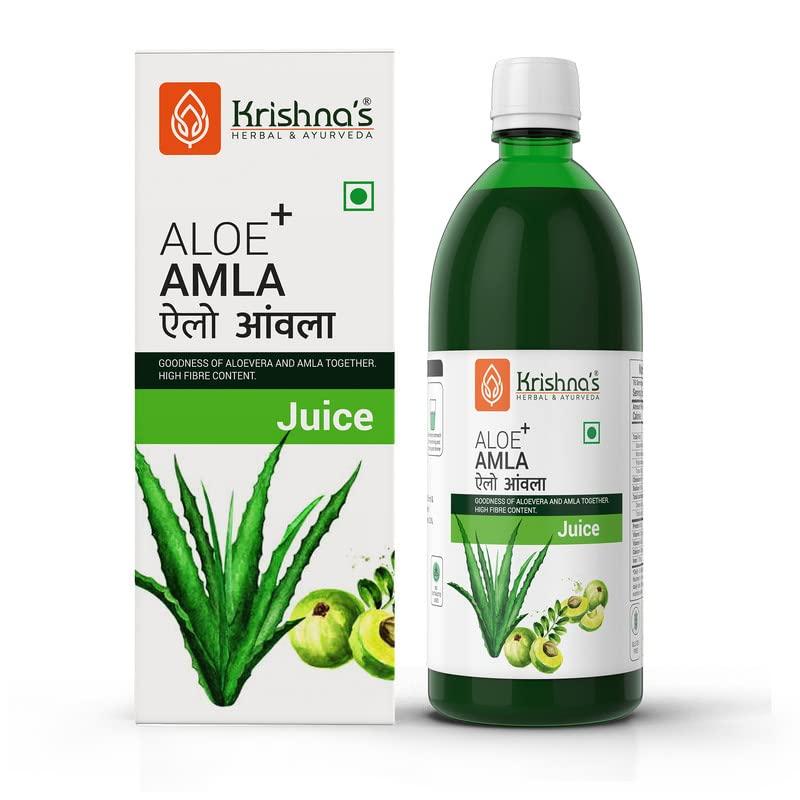 KRISHNA'S HERBAL & AYURVEDA Krishna\'s Aloe Vera Amla Mix Juice - 1000 ml | A Perfect Mix for Healthy Skin