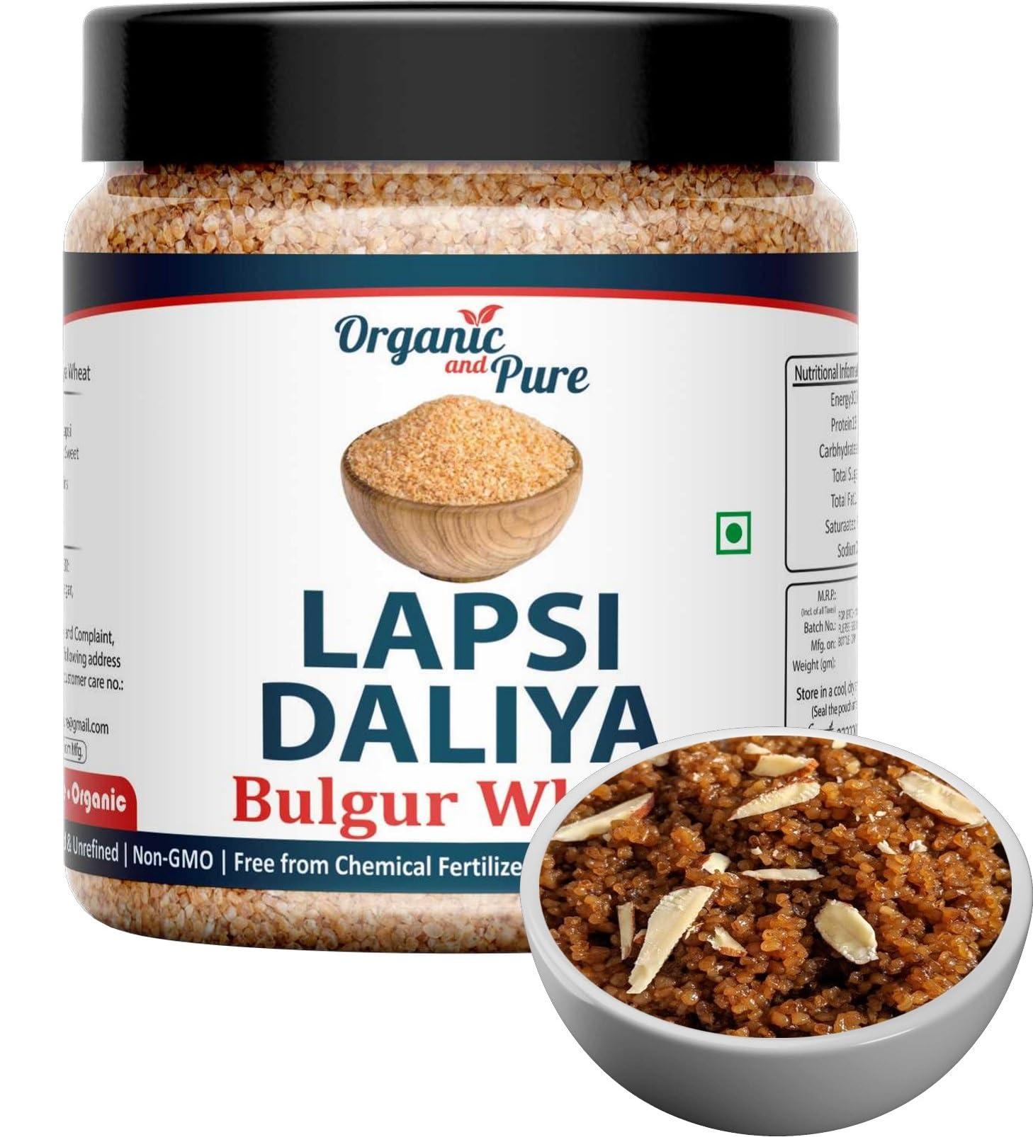Organic and Pure Organic and Pure Lapsi Dalia Wheat, Lapsi, Lapsi Rava, Lapsi Daliya, Lapsi Rava Small, Fada Lapsi, Lapsi Rawa Dalia, Broken Wheat Lapsi (Jar Pack) 200g