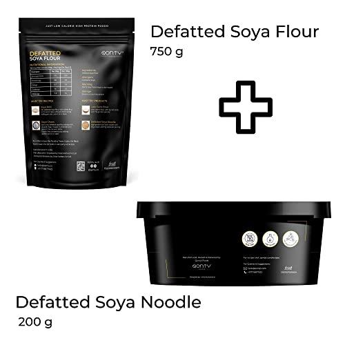 Qonty Qonty Defatted Soya Flour and Defatted Soya Noodles | Lab Tested | No Preservatives | High Protein | Low Carb | Rich in Micro Nutrients | Rich in Fiber (DSF 800g + DSN 250g)