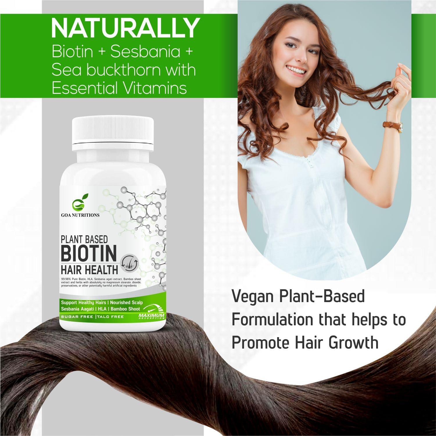 GOA NUTRITIONS GOA NUTRITIONS Biotin Tablets For Hair Growth With Vitamins E, C Plus 10000mcg Sesbania Supplements Advanced DHT Blocker Dandruff, Hair fall Control Supplement For Men & Women-60 Tablet (Pack 1)