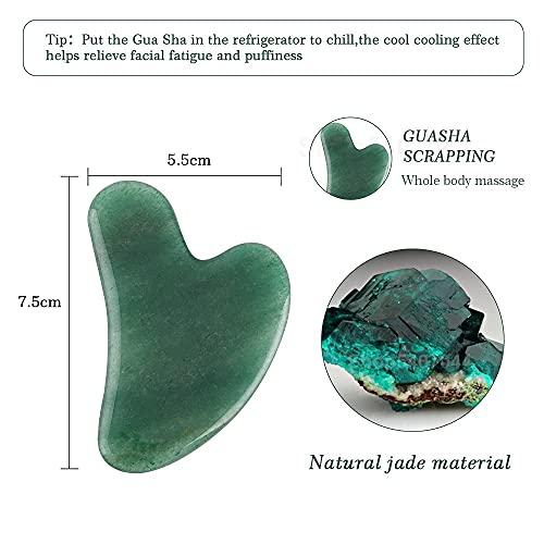 SAMJU SAMJU Premium Jade Roller & Gua Sha Set - Face Roller Massage Tool, Green Aventurine Applicator for Face, Neck and Body Muscle - Relaxing and Stimulating Blood Flow, Relieve Fine Lines & Wrinkles