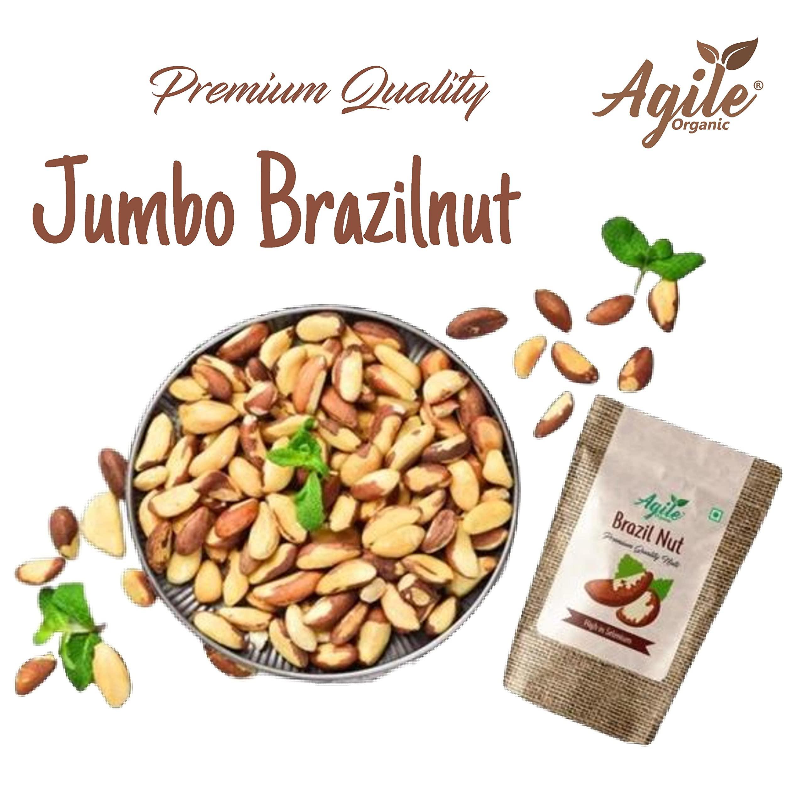 Agile Organic Agile Organic Jumbo Brazil Nuts 1kg | Whole, Raw and Unsalted | Immunity Boosting | Rich in Selenium and Magnesium (Grade A ++ Nuts, Premium Jumbo Size, Imported)